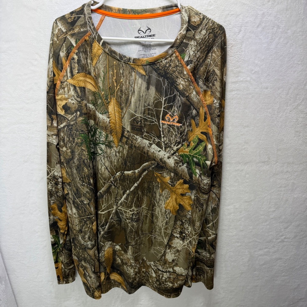 Realtree Edge Camo Long Sleeve Performance Shirt Mens 2XL Hunting Fishing Brown